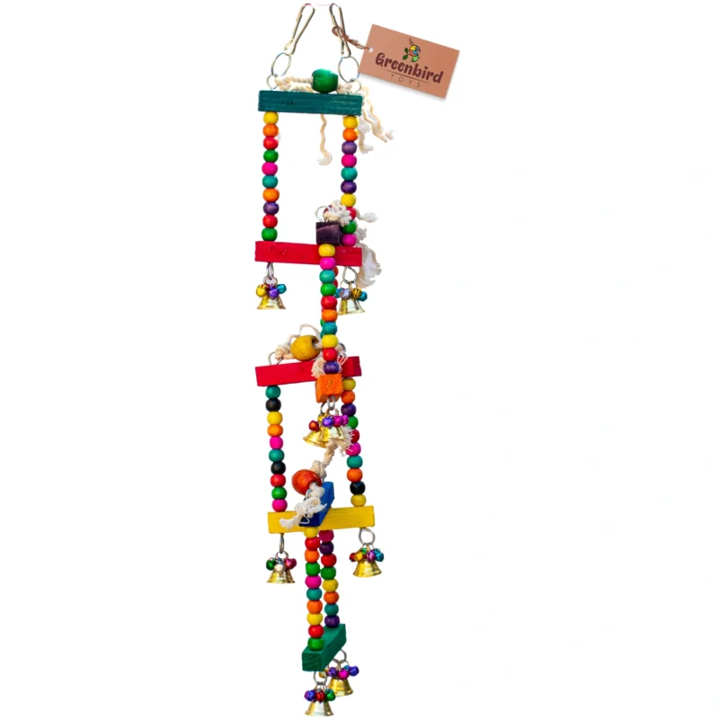 1 GREENBIRDS Toys Abstract & Interactive Wooden Bird Ladder Perch Swing Colorful Natural Wooden Cage Accessory for Bird Parrots, Cockatiel, Lovebird, Budgerigar, Finches Birds