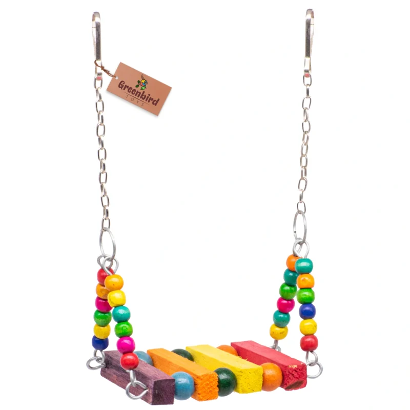 1 GREENBIRDS Toys Bird Wooden Swing Small Size Beads Colorful Natural Wood Parrot Toys Cage Accessories Resting Toy Wooden Training Aid for Small & Medium Bird & Parrots