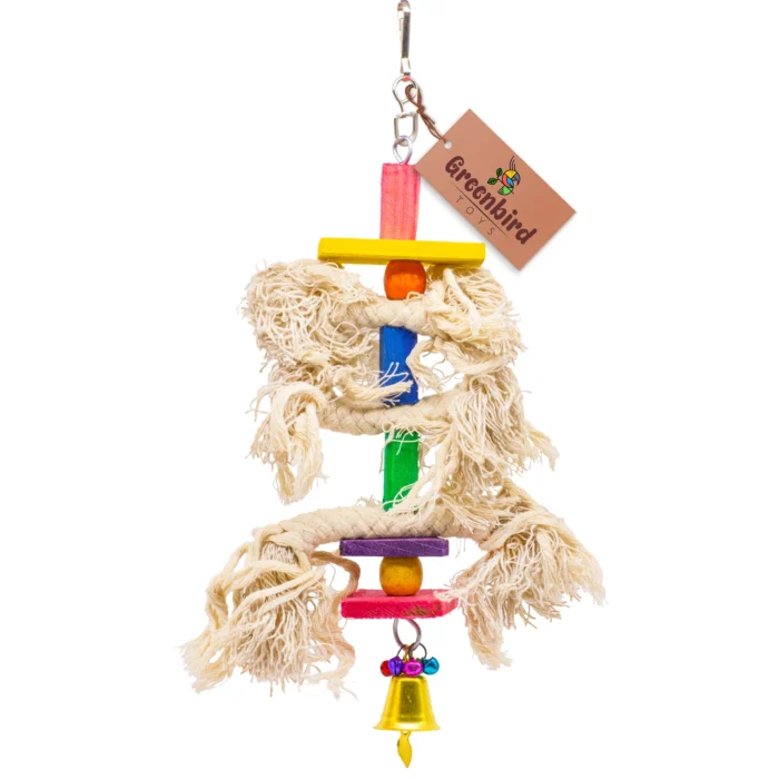 1 GREENBIRDS Toys Threaded Interactive & Playful Hanging Toy for Parrot & Budgie Birds Cage - Handmade Chew Toy - for Relaxing of Small & Medium Birds Parrot