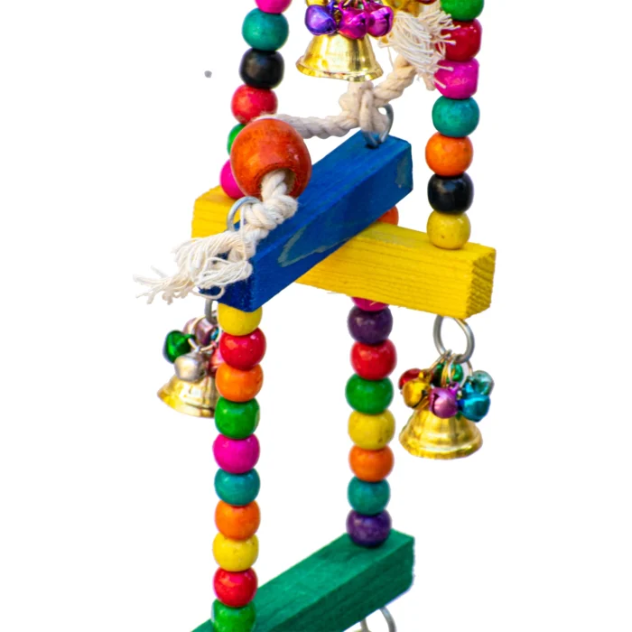 3 GREENBIRDS Toys Abstract & Interactive Wooden Bird Ladder Perch Swing Colorful Natural Wooden Cage Accessory for Bird Parrots, Cockatiel, Lovebird, Budgerigar, Finches Birds