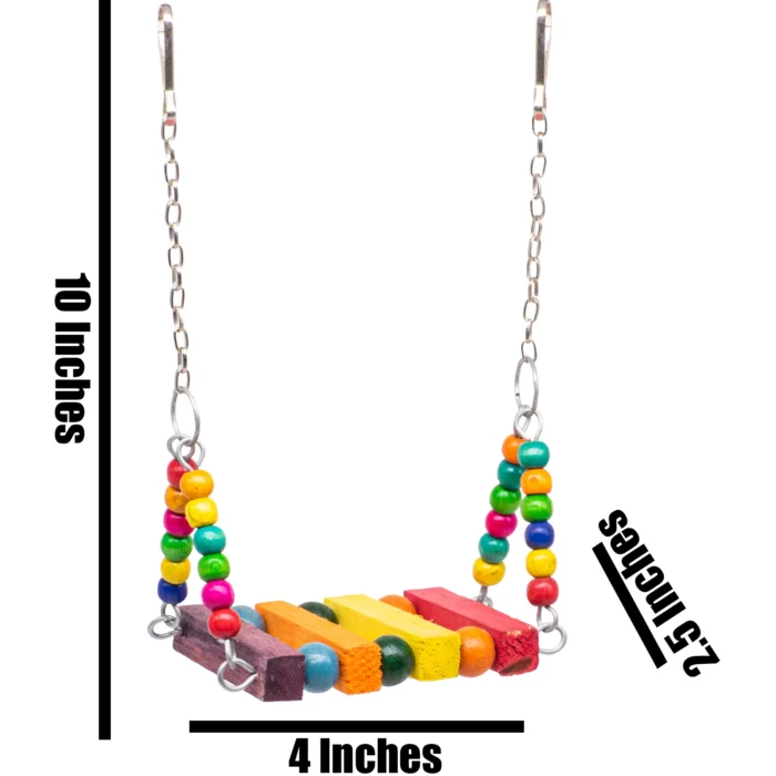 3 GREENBIRDS Toys Bird Wooden Swing Small Size Beads Colorful Natural Wood Parrot Toys Cage Accessories Resting Toy Wooden Training Aid for Small & Medium Bird & Parrots