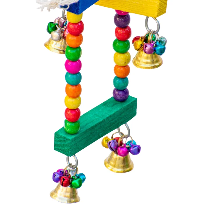 4 GREENBIRDS Toys Abstract & Interactive Wooden Bird Ladder Perch Swing Colorful Natural Wooden Cage Accessory for Bird Parrots, Cockatiel, Lovebird, Budgerigar, Finches Birds