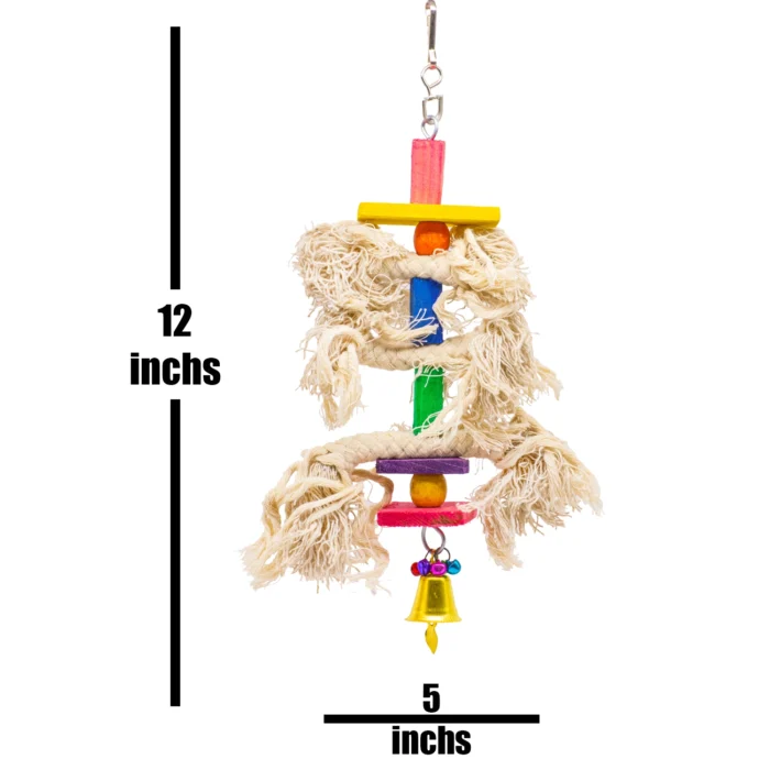 5 GREENBIRDS Toys Threaded Interactive & Playful Hanging Toy for Parrot & Budgie Birds Cage - Handmade Chew Toy - for Relaxing of Small & Medium Birds Parrot