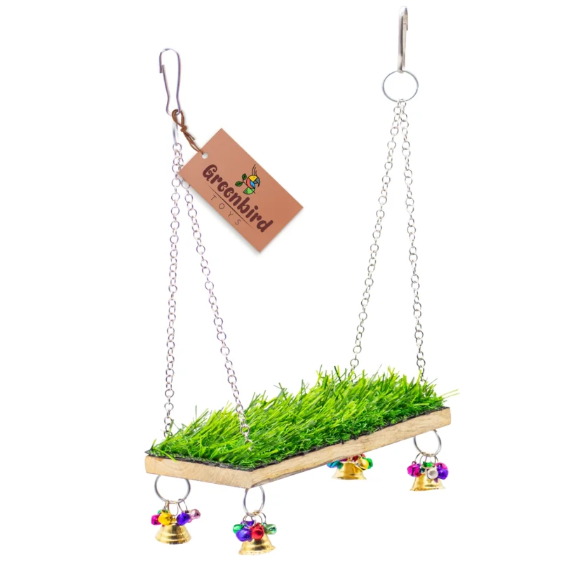 1 GREENBIRDS Toys Grass Swing Interactive Bird Wooden Swing Colorful Natural Wood Parrot Toys Cage Accessories Resting Toy Wooden Training Aid for Love Birds, Budgies Small & Medium Birds