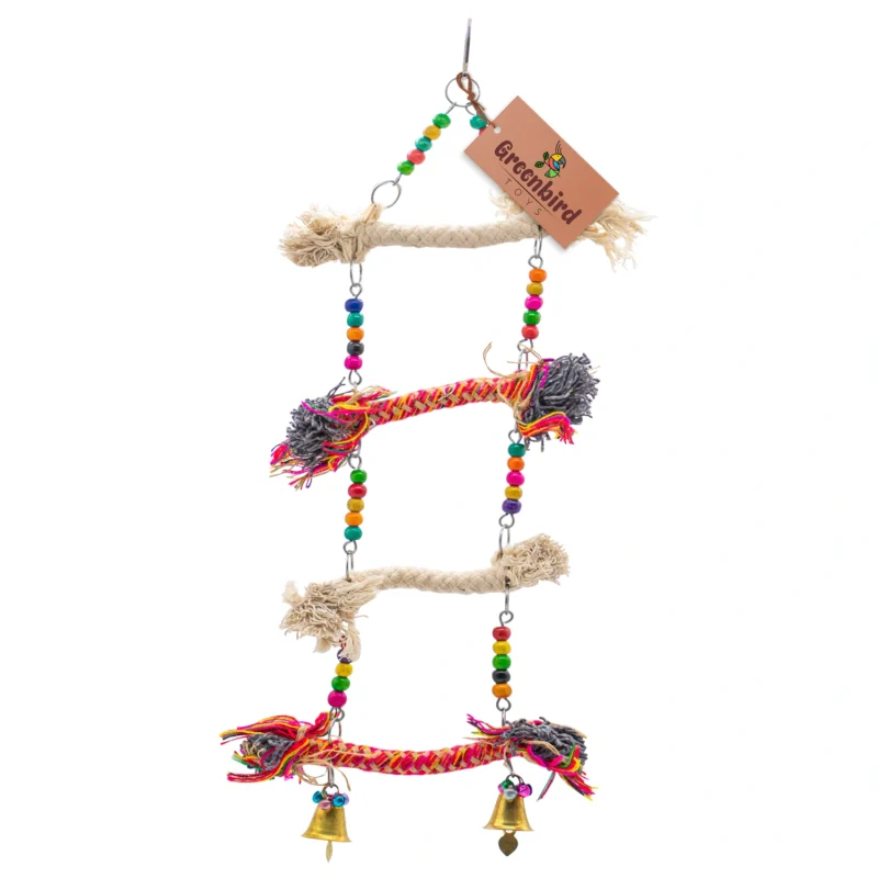 1 GREENBIRDS Toys Interactive Cotton Rope Ladder Colorful Natural Wooden Beads Parrot Toys Cage Accessories Resting Toy Wooden Training Aid for Small & Medium Bird & Parrots