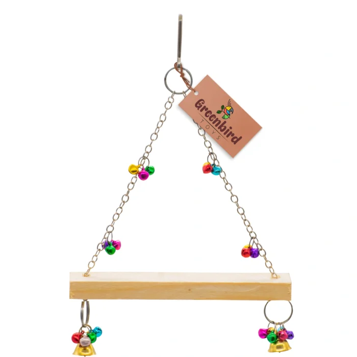 1 GREENBIRDS Toys Interactive & Jingling Natural Wooden Perch for Cage Hanging Toy for Bird Parrots, Cockatiel, Lovebird, Budgerigar, Finches Small & Medium Size Birds