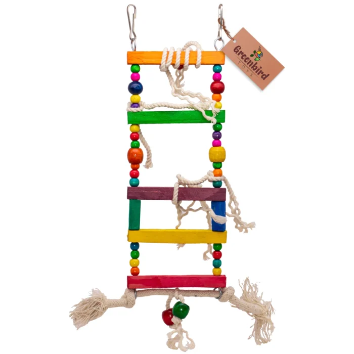 1 GREENBIRDS Toys Interactive Natural Bird Playful Wooden Ladder Colorful Natural Wooden Beads Parrot Toys Cage Accessories Resting Toy Wooden Training Aid for Small & Medium Bird & P