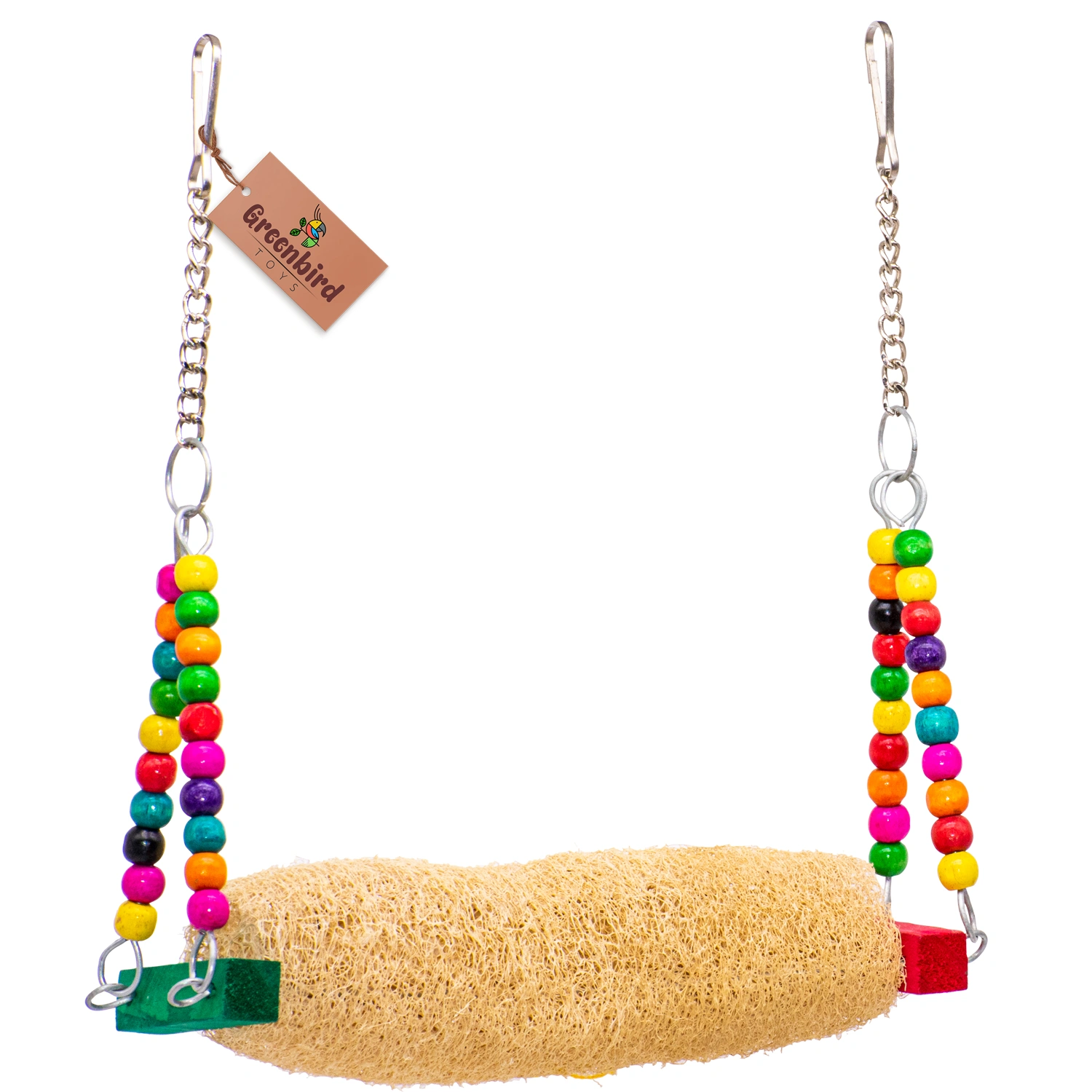 1 GREENBIRDS Toys Interactive Natural Mesh Bird Wooden Swing Colorful Natural Wood Parrot Toys Cage Accessories Resting Toy Wooden Training Aid for Small & Medium Bird & Parrots