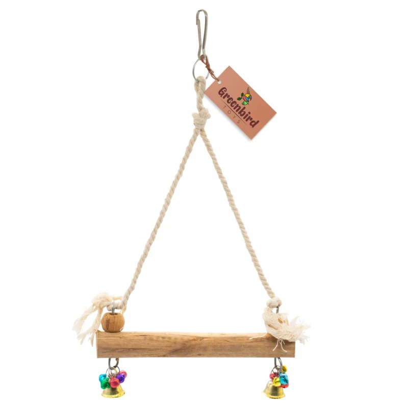 1 GREENBIRDS Toys Interactive Natural Wooden & Cotton Perch for Cage Hanging Toy for Bird Parrots, Cockatiel, Lovebird, Budgerigar, Finches Small & Medium Size Birds