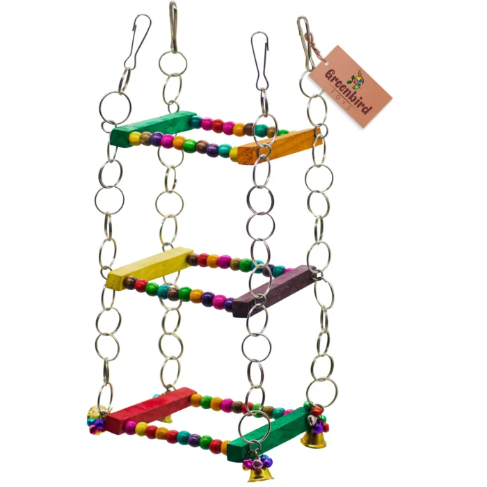 1 GREENBIRDS Toys Playful 3-Storey Wooden Perch Swing Colorful Natural Parrot Toys Cage Accessories Resting Toy Wooden Training Aid for Love Birds, Budgies Small & Medium Bird & Parrots