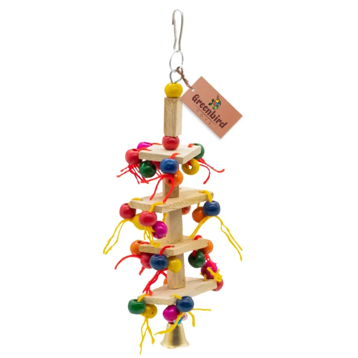 1 GREENBIRDS Toys Wooden Threaded Cage Hanging Chew Toy for Parrots - Handmade Chew Toy - for Relaxing of Bird Parrots, Cockatiel, Lovebird, Budgerigar, Finches Small & Medium Birds