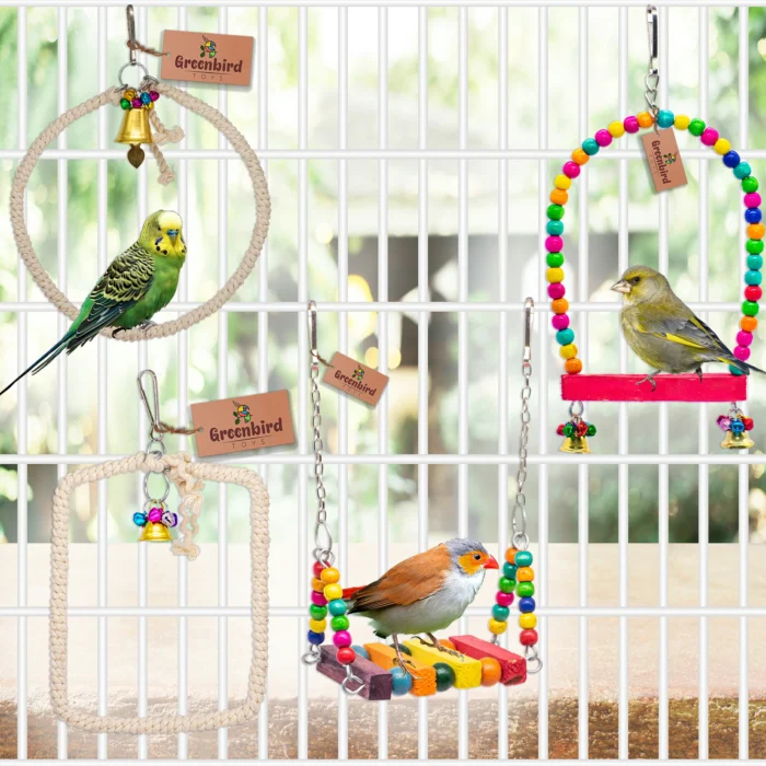 GREENBIRDS 8 Pcs Combo of Bird Toys Wooden Colorfull Bird Ladder, Swing, Bird Perches for Budgies