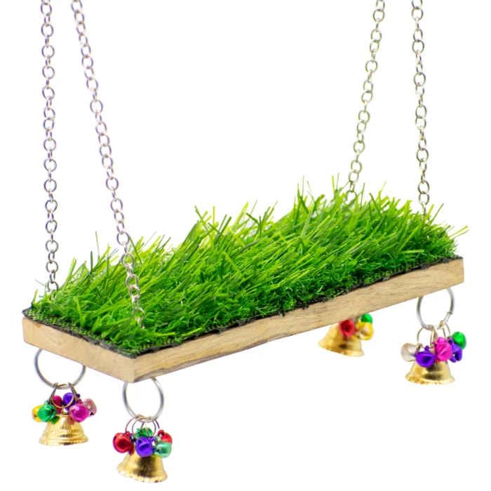 2 GREENBIRDS Toys Grass Swing Interactive Bird Wooden Swing Colorful Natural Wood Parrot Toys Cage Accessories Resting Toy Wooden Training Aid for Love Birds, Budgies Small & Medium Birds