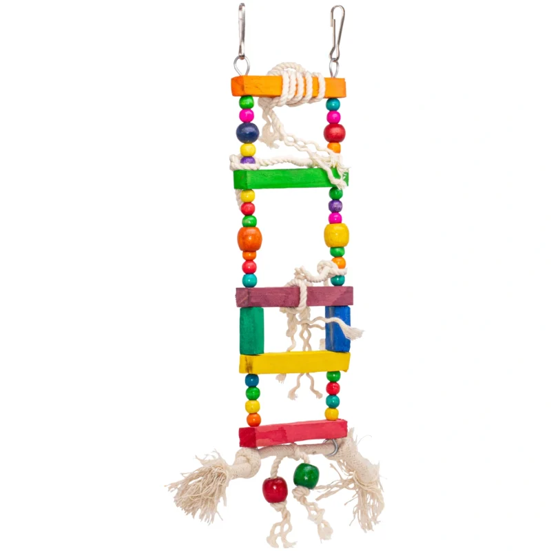 GREENBIRDS Toys Interactive Natural Bird Playful Wooden Ladder Colorful Natural Wooden Beads Parrot Toys Cage Accessories Resting Toy Wooden Training Aid for Small & Medium Bird & Parrots