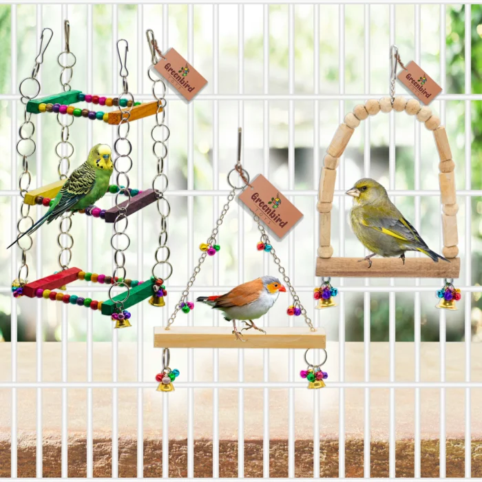 GREENBIRDS TOYS Pack Of 6 Pcs Include Paper Shredded Foraging Chew Toy, Rope Ladder, Cage Hanging Accessories Birds Toys