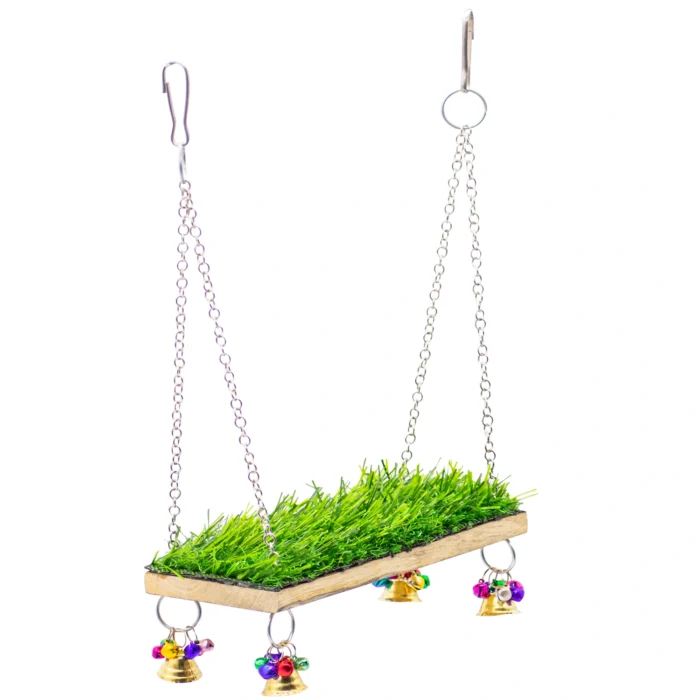 2 GREENBIRDS Toys Grass Swing Interactive Bird Wooden Swing Colorful Natural Wood Parrot Toys Cage Accessories Resting Toy Wooden Training Aid for Love Birds, Budgies Small & Medium Birds