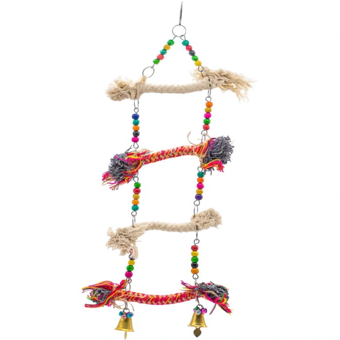 3 GREENBIRDS Toys Interactive Cotton Rope Ladder Colorful Natural Wooden Beads Parrot Toys Cage Accessories Resting Toy Wooden Training Aid for Small & Medium Bird & Parrots