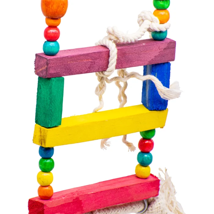 GREENBIRDS Toys Interactive Natural Bird Playful Wooden Ladder Colorful Natural Wooden Beads Parrot Toys Cage Accessories Resting Toy Wooden Training Aid for Small & Medium Bird & Parrots