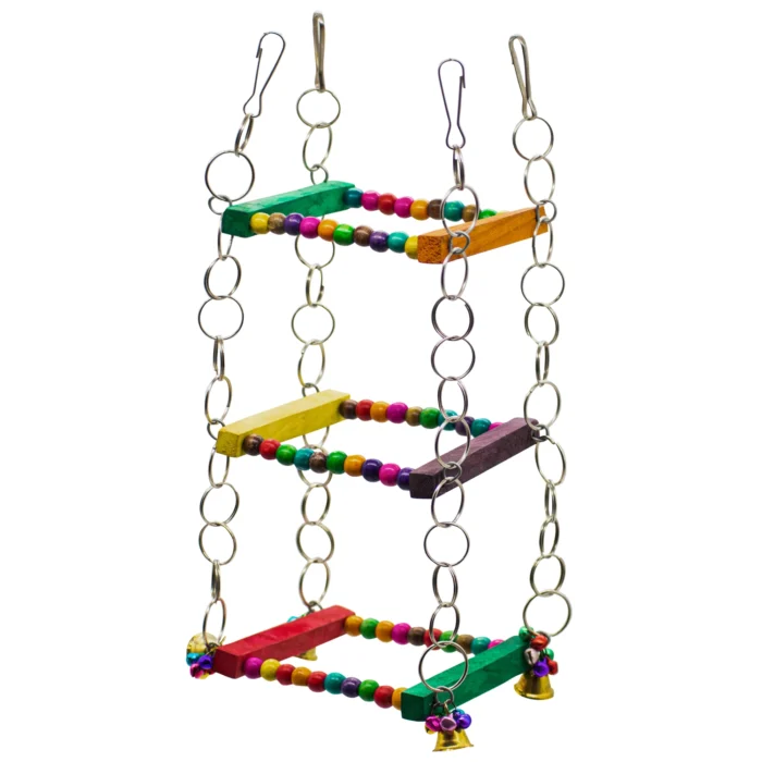 GREENBIRDS Toys Playful 3-Storey Wooden Perch Swing Colorful Natural Parrot Toys Cage Accessories Resting Toy Wooden Training Aid for Love Birds, Budgies Small & Medium Bird & Parrots