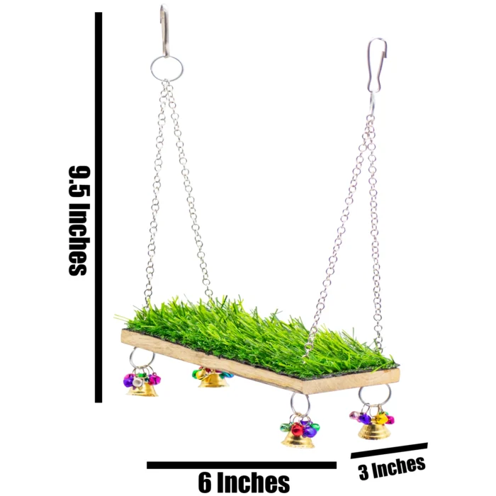 2 GREENBIRDS Toys Grass Swing Interactive Bird Wooden Swing Colorful Natural Wood Parrot Toys Cage Accessories Resting Toy Wooden Training Aid for Love Birds, Budgies Small & Medium Birds