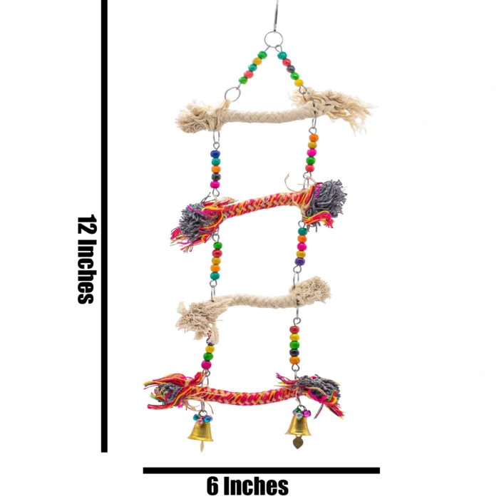 4 GREENBIRDS Toys Interactive Cotton Rope Ladder Colorful Natural Wooden Beads Parrot Toys Cage Accessories Resting Toy Wooden Training Aid for Small & Medium Bird & Parrots