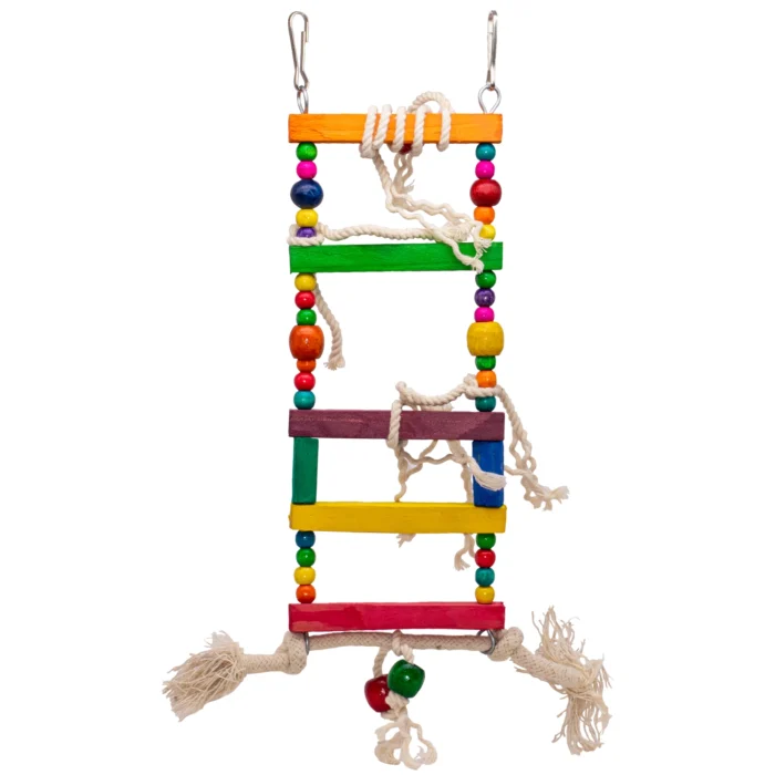 GREENBIRDS Toys Interactive Natural Bird Playful Wooden Ladder Colorful Natural Wooden Beads Parrot Toys Cage Accessories Resting Toy Wooden Training Aid for Small & Medium Bird & Parrots