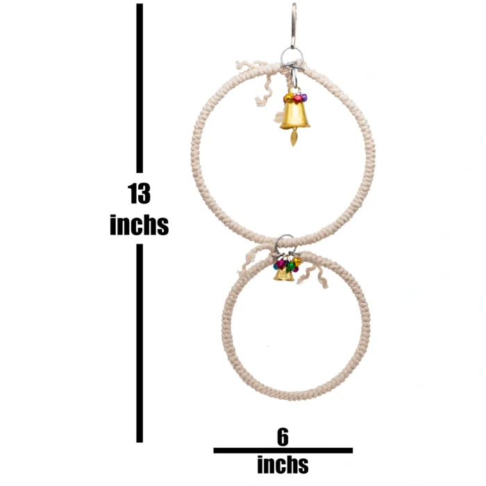 GREENBIRDS Toys Interactive & Playful 2 Dual Storey Cotton Threaded Ring Perch for Cage (Pack of 2) Hanging Toy for Bird Parrots, Cockatiel, Lovebird, Budgerigar, Finches Small & Me