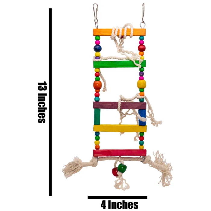 GREENBIRDS Toys Interactive Natural Bird Playful Wooden Ladder Colorful Natural Wooden Beads Parrot Toys Cage Accessories Resting Toy Wooden Training Aid for Small & Medium Bird & Parrots